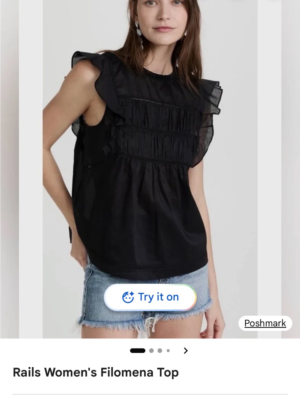 Rails Filomena Black Cotton Flutter Sleeve Blouse ✨ Romantic Smocked Boho Top